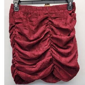 Lulus Stealing Hearts Wine Red Jacquard Ruched Mini Skirt Medium